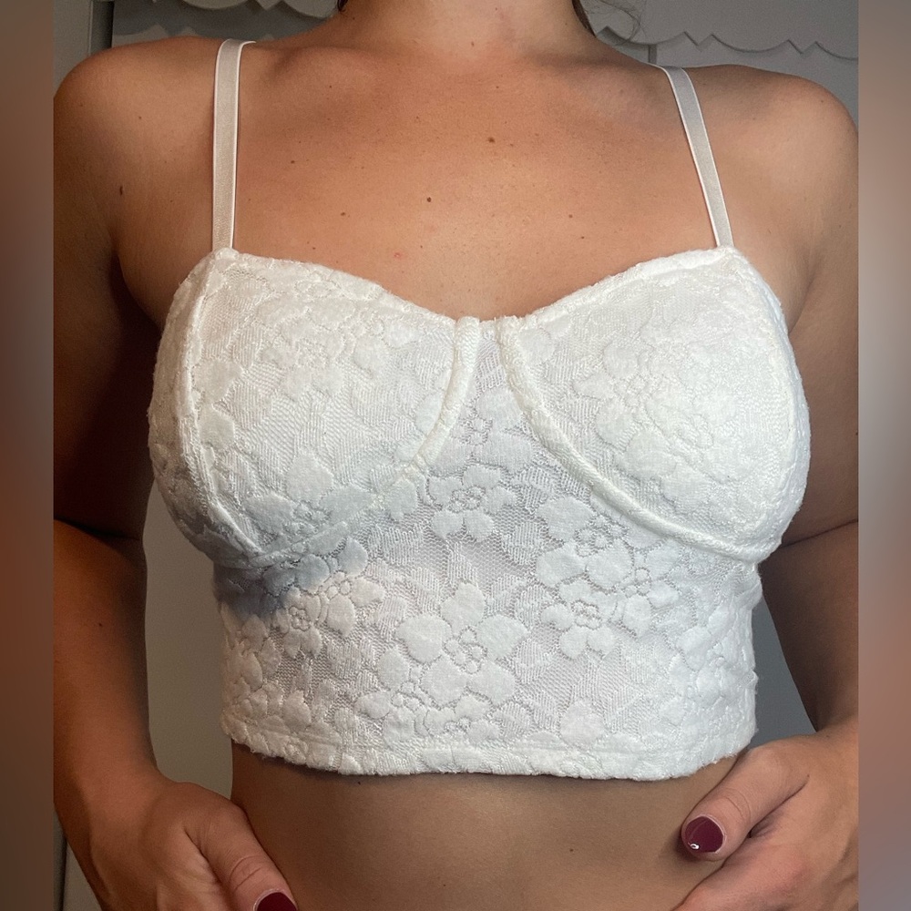 White Lace Floral Crop Top